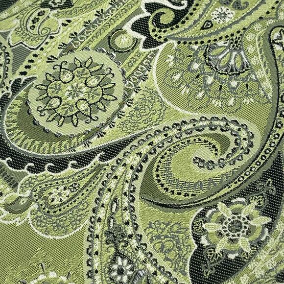 Pronto-Uomo Green Silver Paisley Pure Silk Career Office Necktie NWOT - Picture 2 of 6